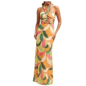 Luxxel Levi Halter Maxi Dress - Lime Multi